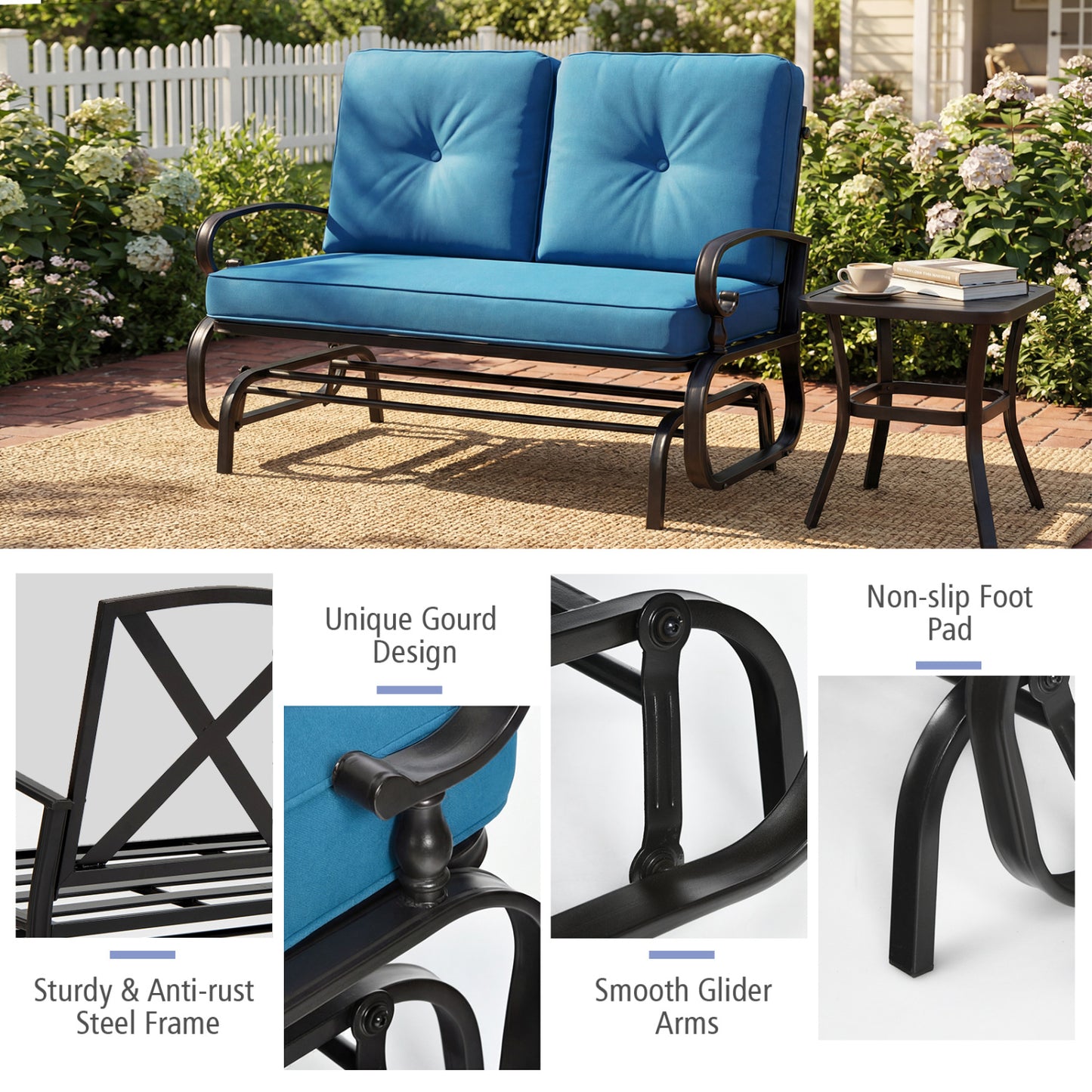 2-Seat Outdoor Swing Glider Chair with Cushions