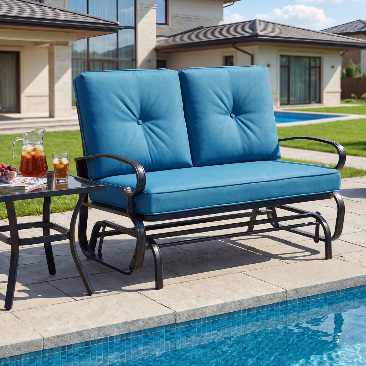 2-Seat Outdoor Swing Glider Chair with Cushions