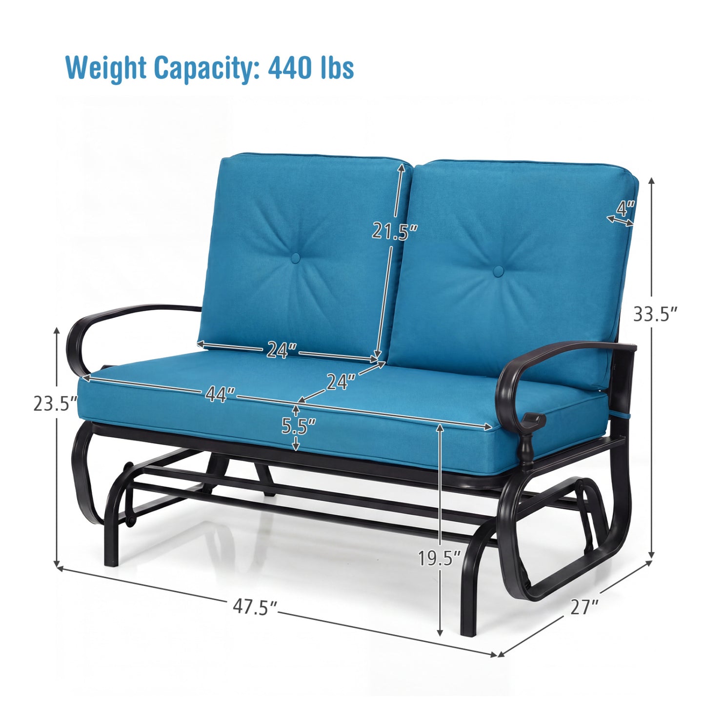 2-Seat Outdoor Swing Glider Chair with Cushions