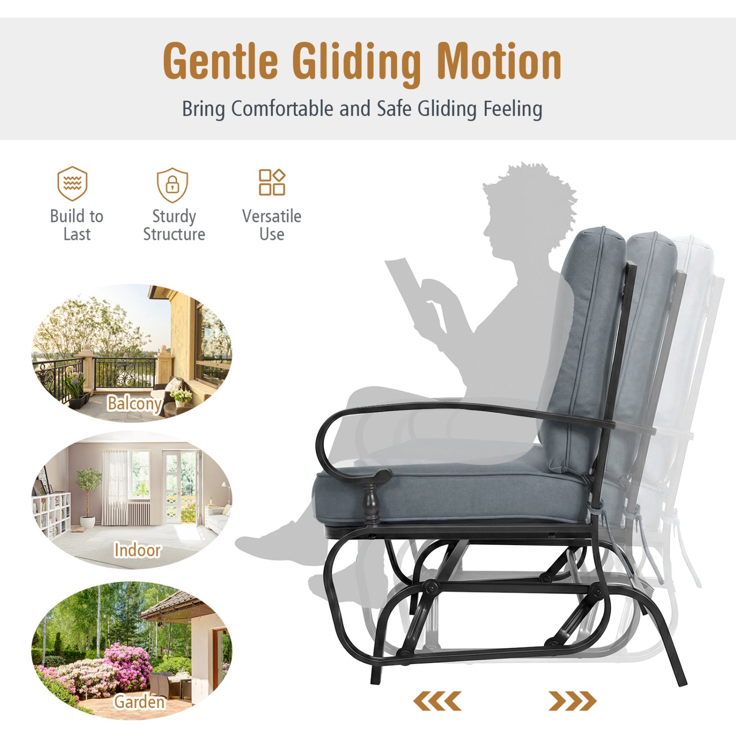 2-Seat Outdoor Swing Glider Chair with Cushions