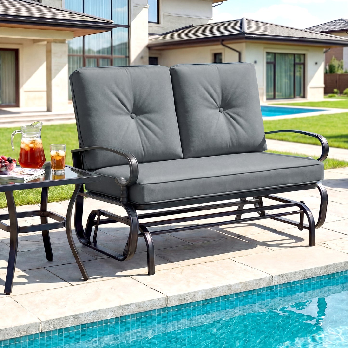 2-Seat Outdoor Swing Glider Chair with Cushions