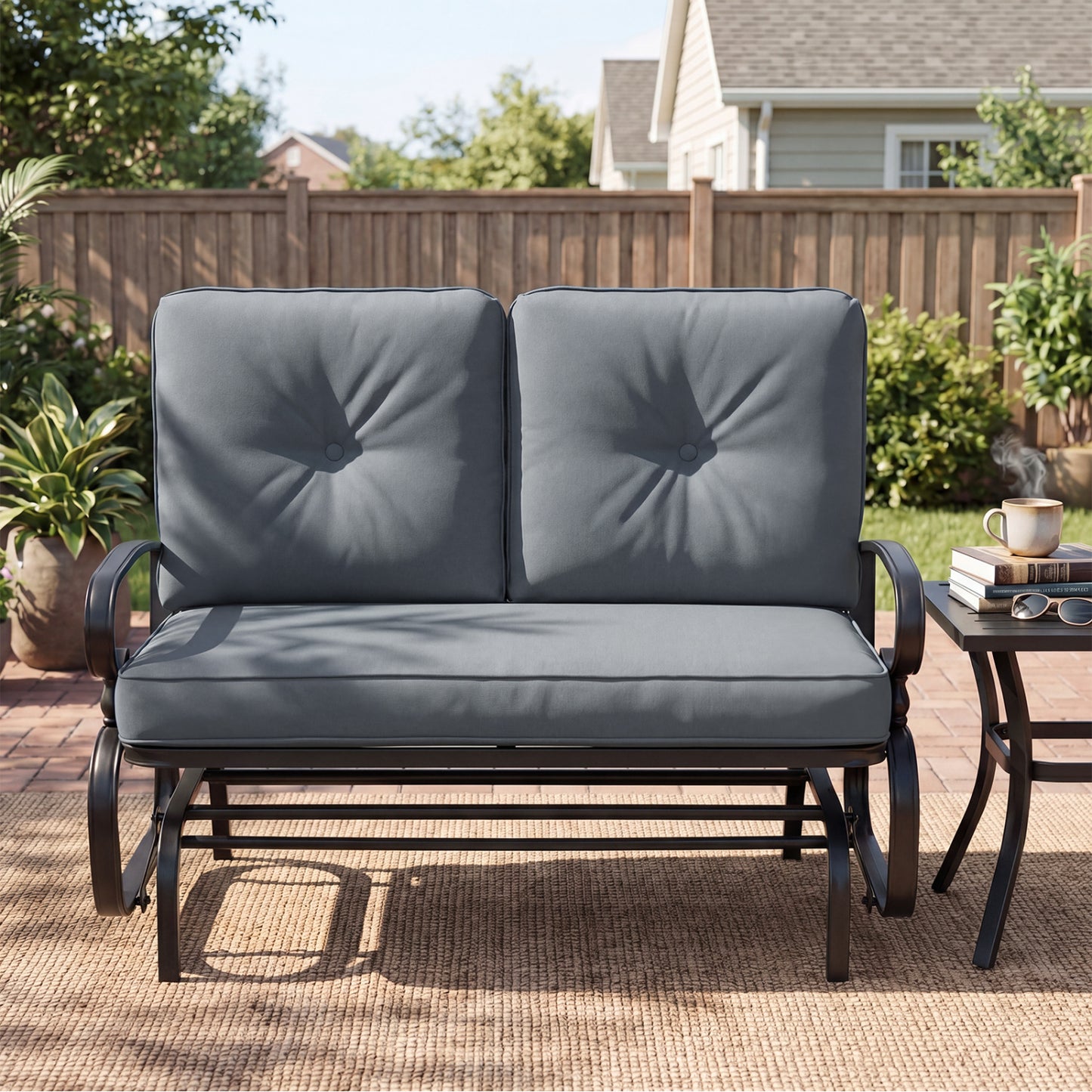 2-Seat Outdoor Swing Glider Chair with Cushions