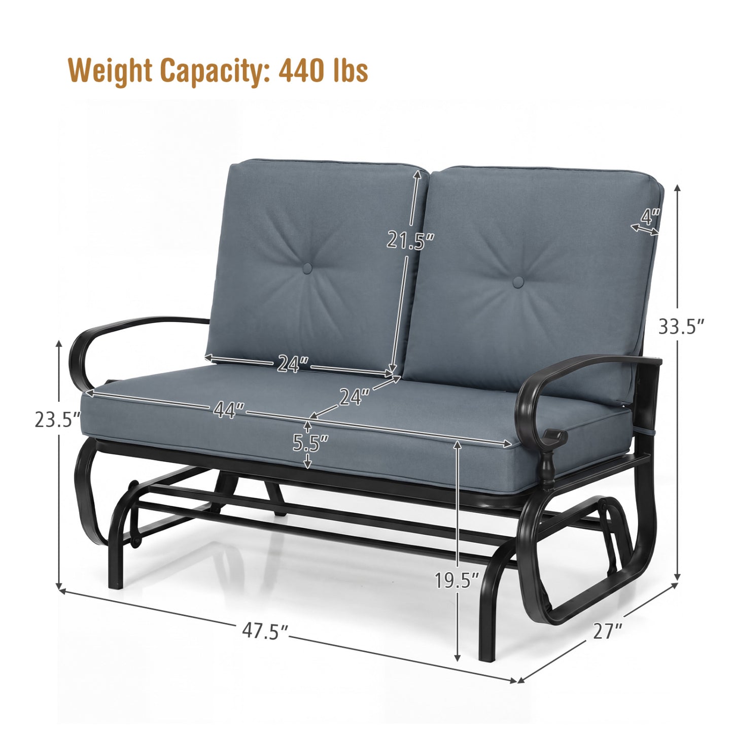 2-Seat Outdoor Swing Glider Chair with Cushions
