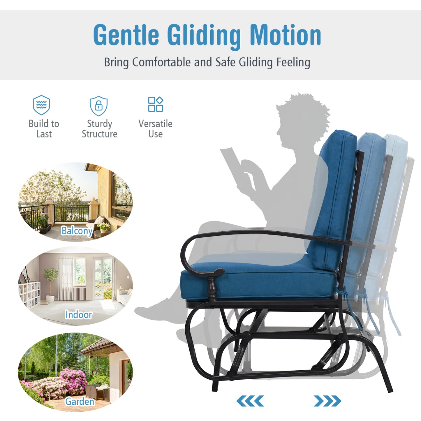 2-Seat Outdoor Swing Glider Chair with Cushions