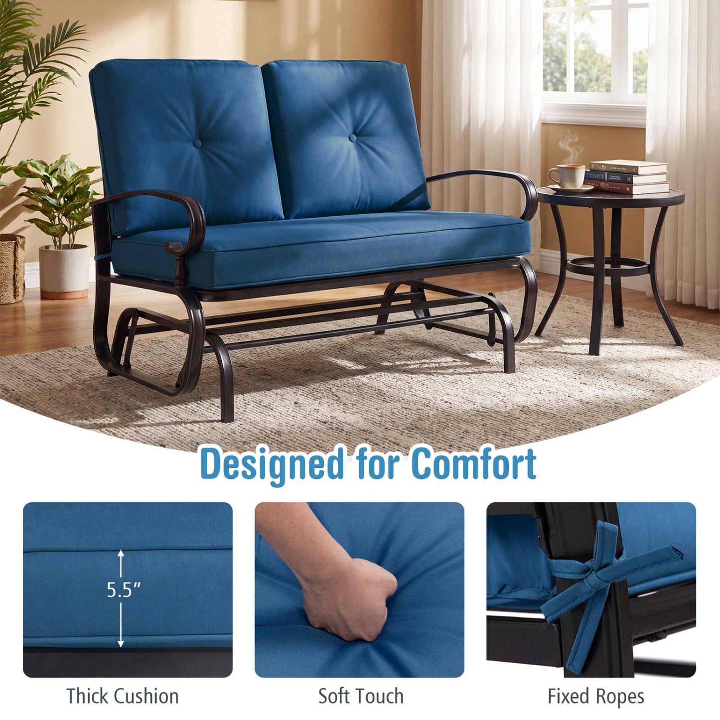2-Seat Outdoor Swing Glider Chair with Cushions