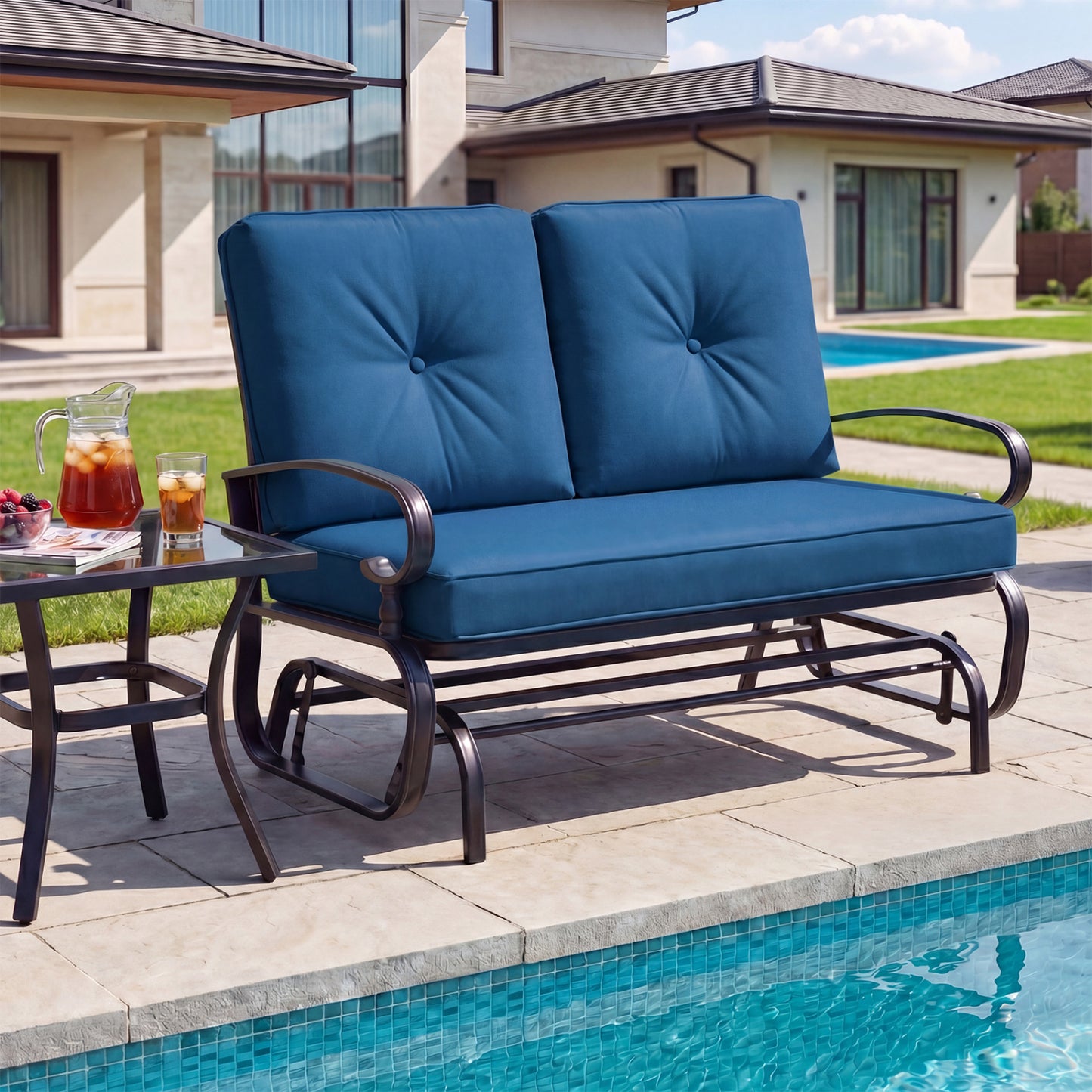 2-Seat Outdoor Swing Glider Chair with Cushions