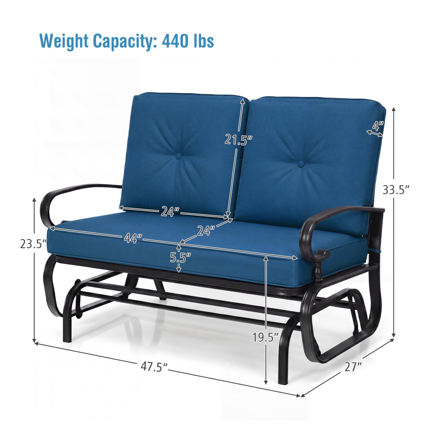 2-Seat Outdoor Swing Glider Chair with Cushions