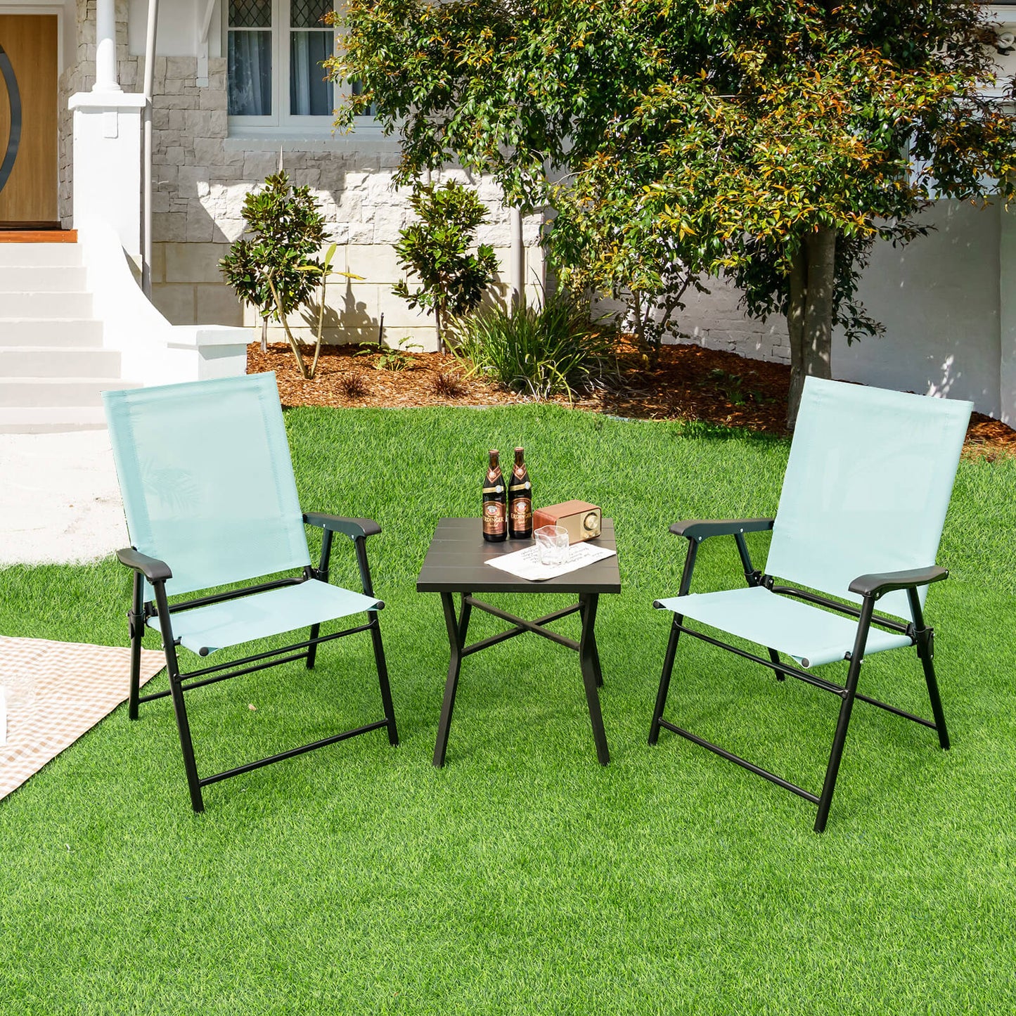 Folding Patio Dining Chairs Set of 2 with Armrests