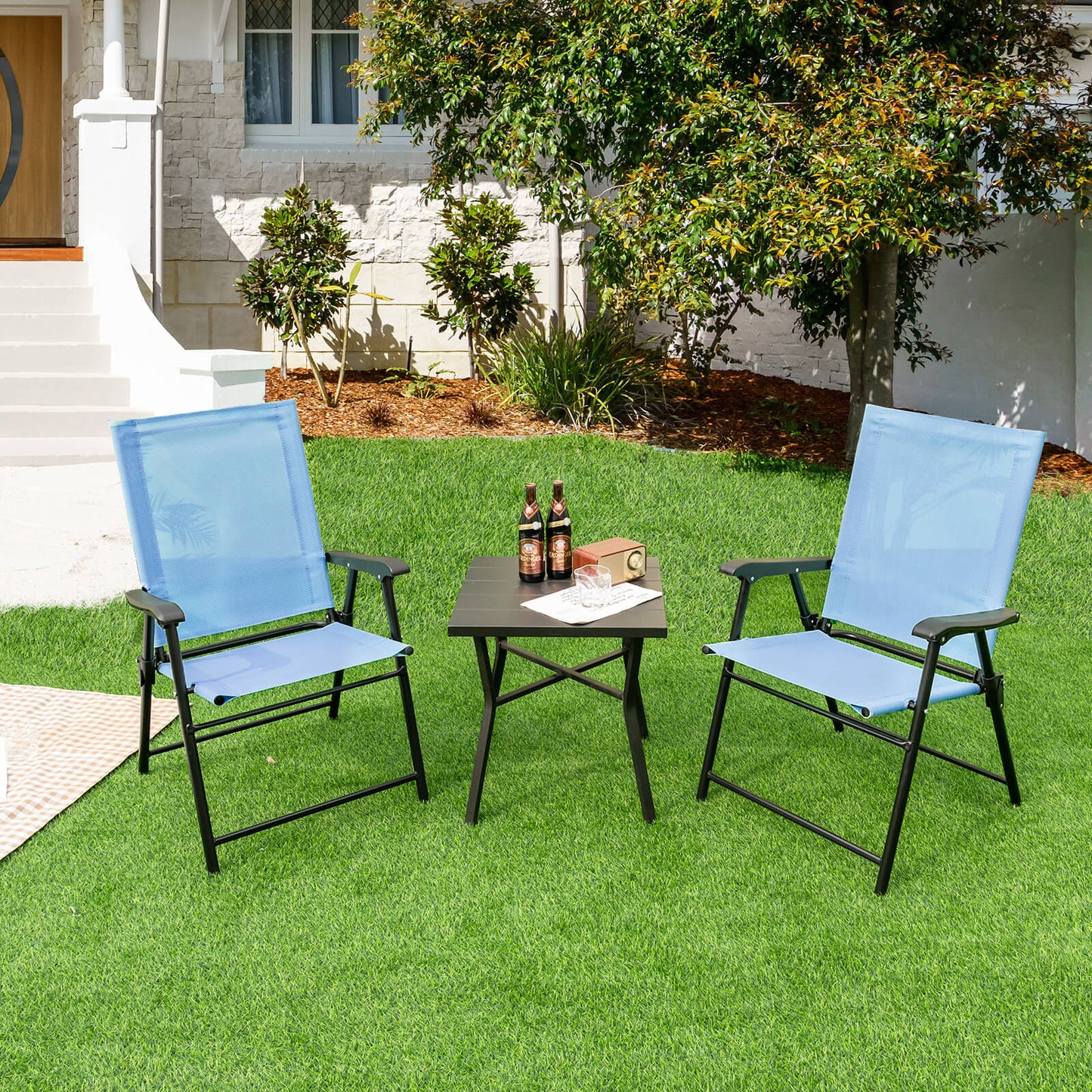 Folding Patio Dining Chairs Set of 2 with Armrests