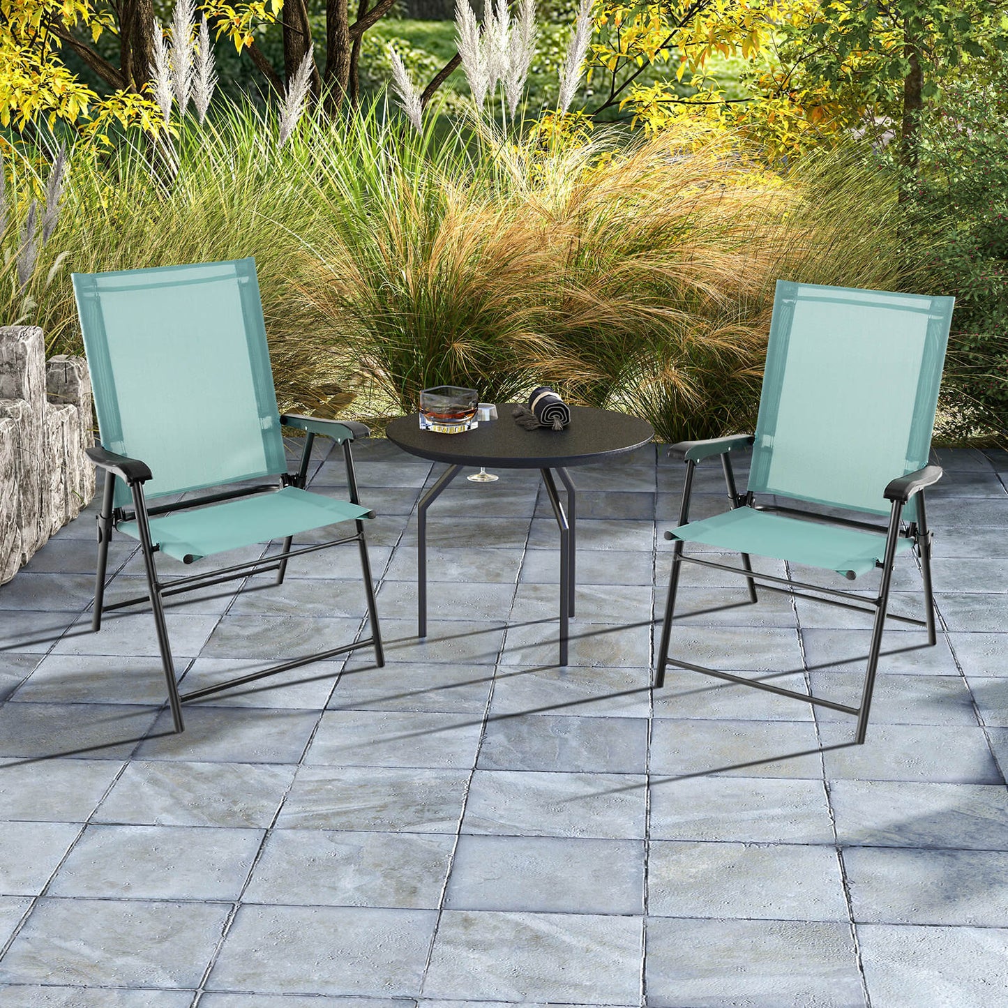 Folding Patio Dining Chairs Set of 2 with Armrests