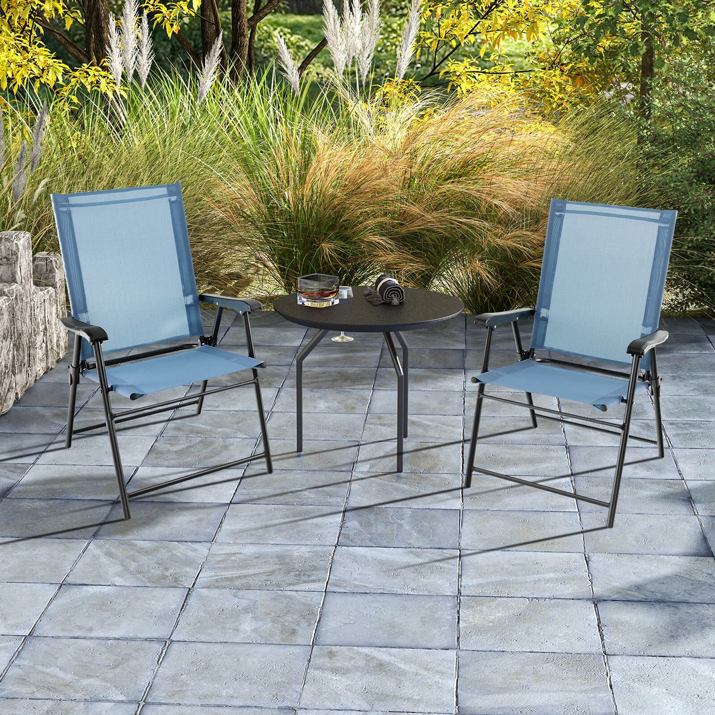 Folding Patio Dining Chairs Set of 2 with Armrests