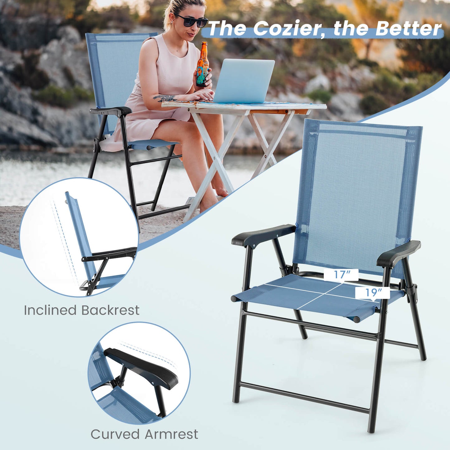 Folding Patio Dining Chairs Set of 2 with Armrests