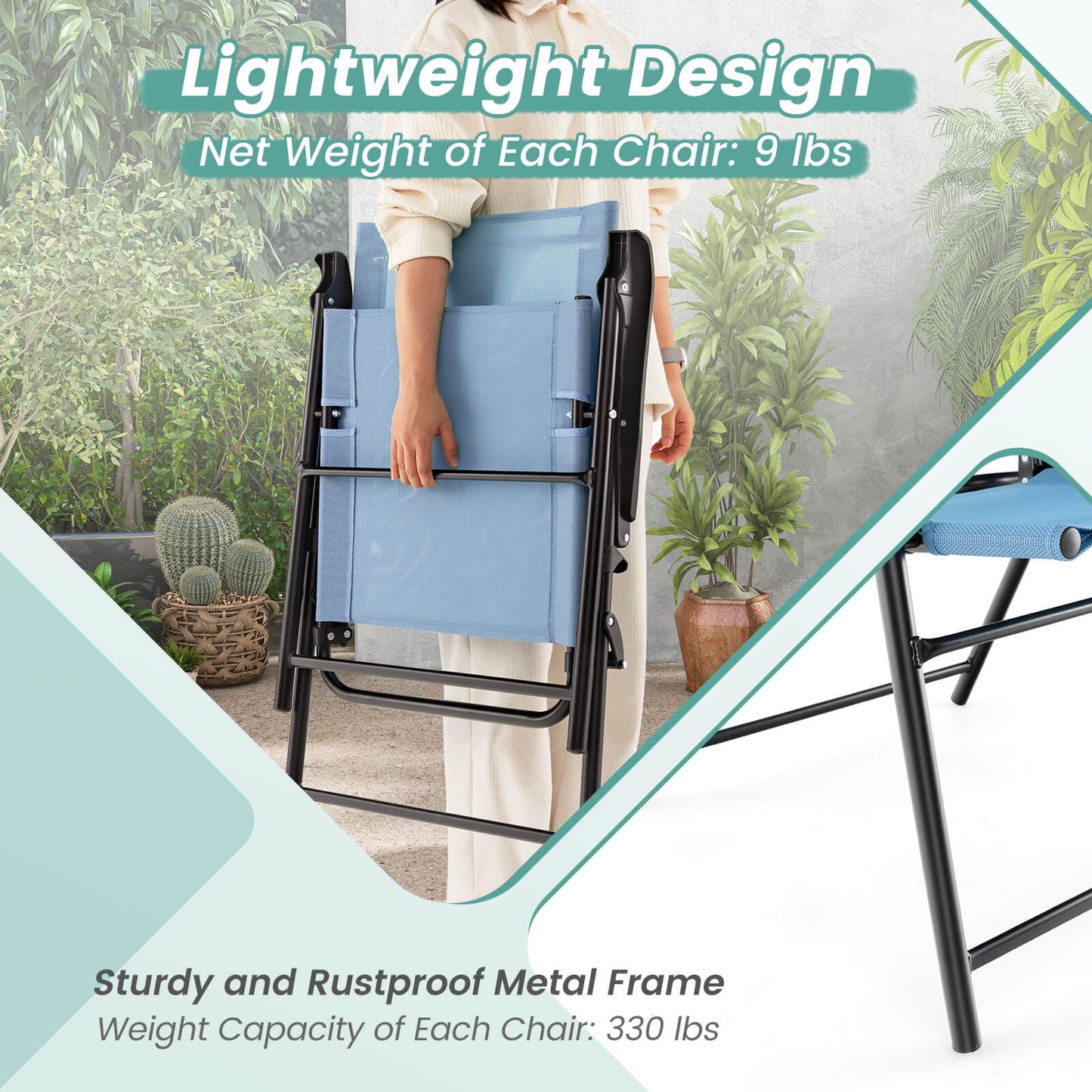 Folding Patio Dining Chairs Set of 2 with Armrests