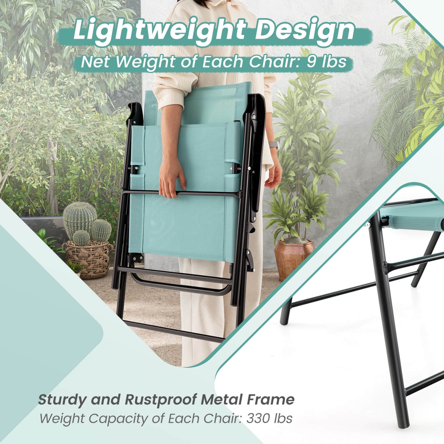 Folding Patio Dining Chairs Set of 2 with Armrests