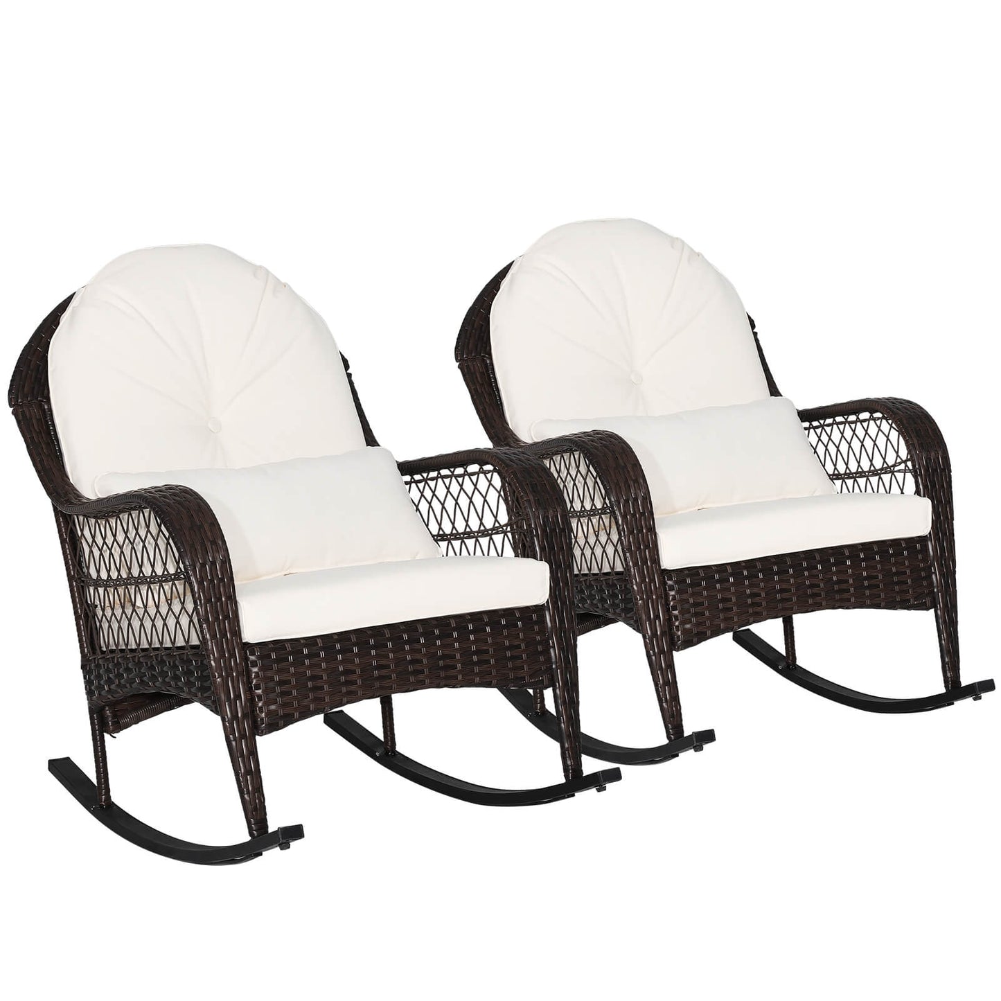 Patio Rattan Rocking Chair with Cushions and Waist Pillow