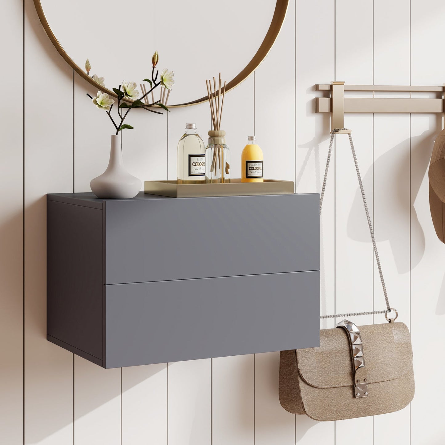 Wall Mounted Floating Nightstand with 2 Drawers