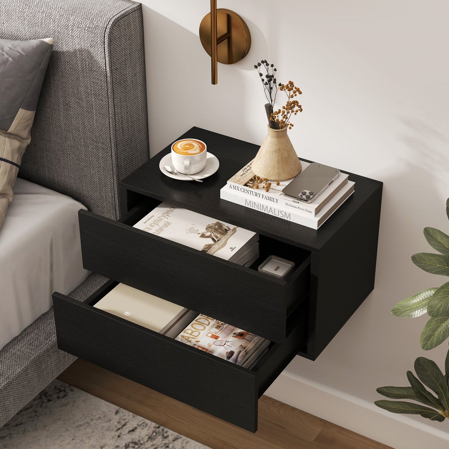 Wall Mounted Floating Nightstand with 2 Drawers