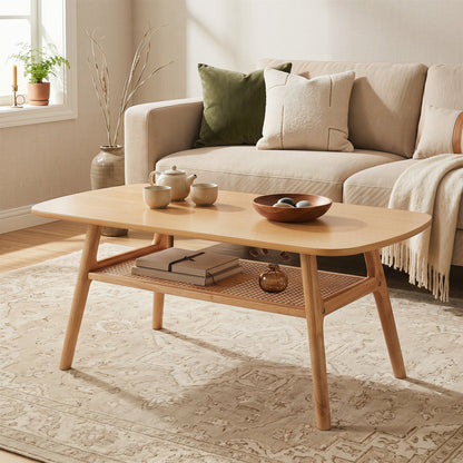 2-Tier Rattan Coffee Table with Rounded Corners