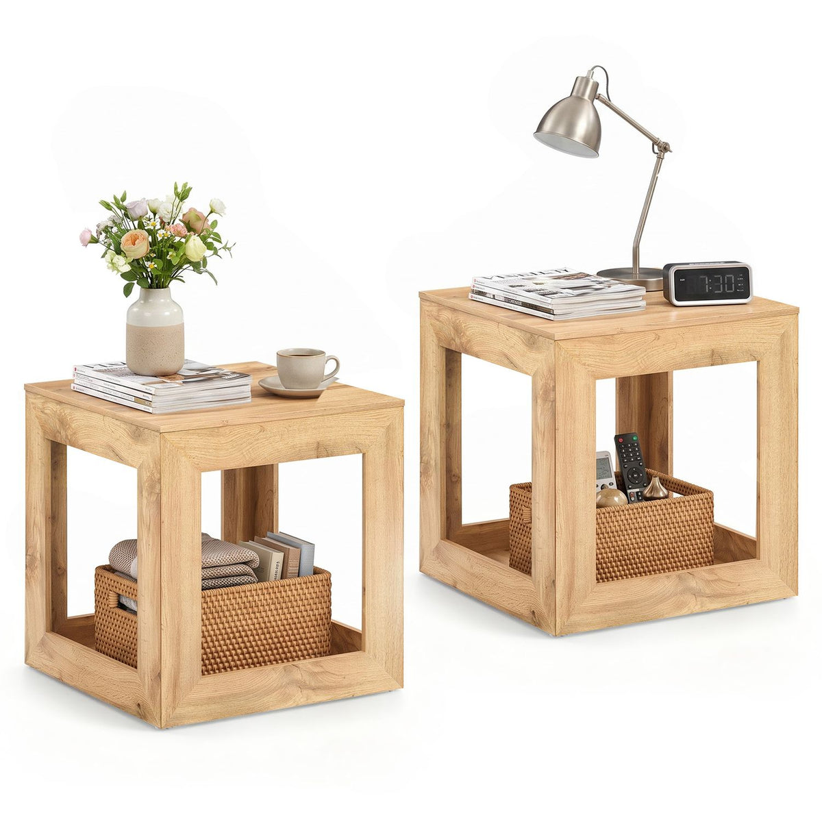 2-Tier Farmhouse End Table with Storage Shelf