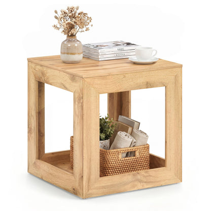 2-Tier Farmhouse End Table with Storage Shelf