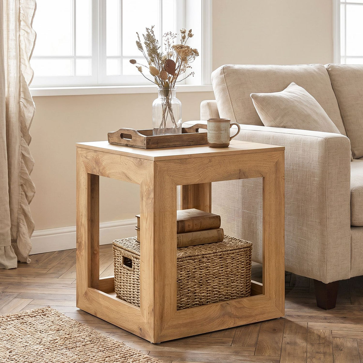2-Tier Farmhouse End Table with Storage Shelf