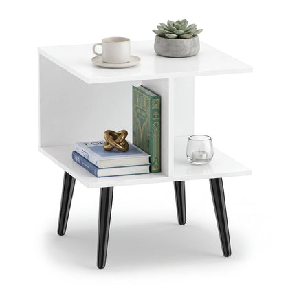 2-Tier End Table with Storage Compartments White