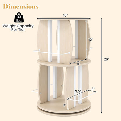 2-Tier Rotating Bookshelf Tower with Display Stands and Side Rails-Oak