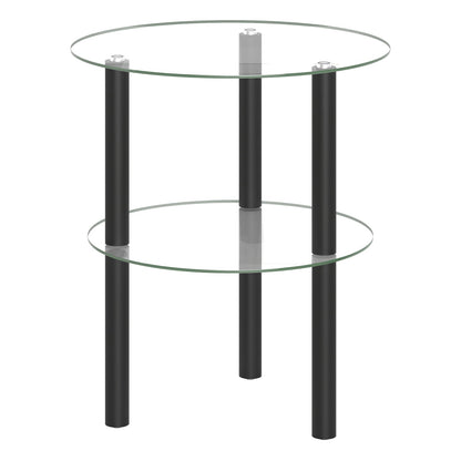 Round End Table with Tempered Glass Top and Shelf