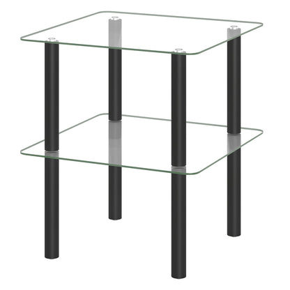 Square End Table with Tempered Glass Top and Shelf