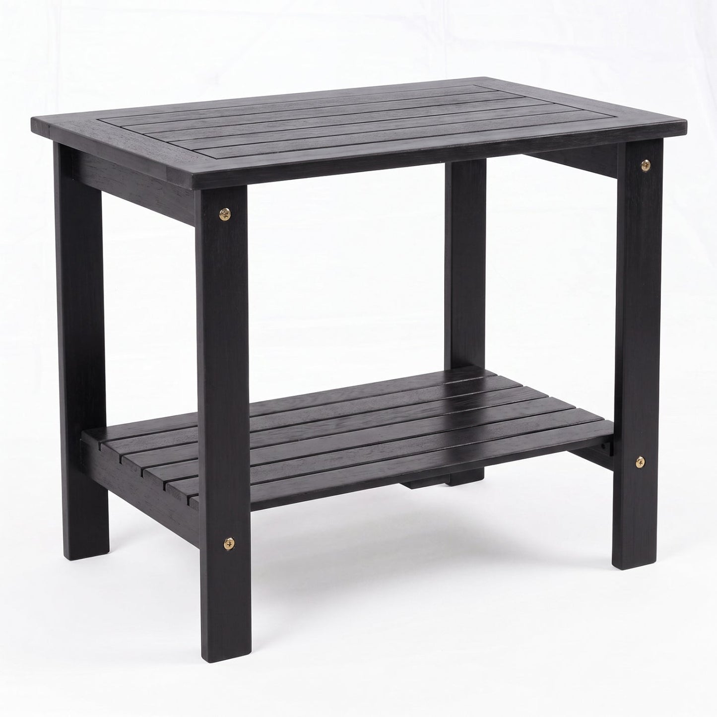 2-Tier Eucalyptus Wood Patio End Table with Storage Shelf