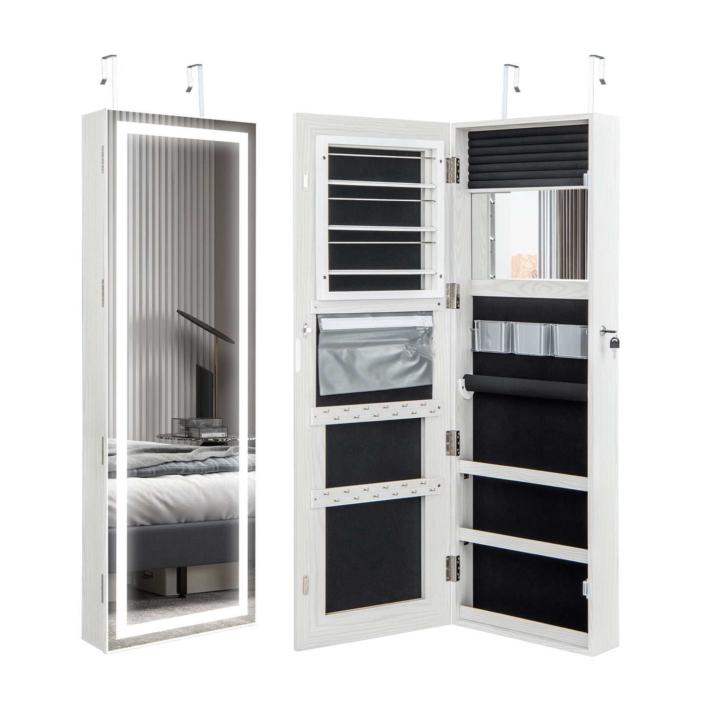 Full Length Mirrored Jewelry Armoire with LED Lights
