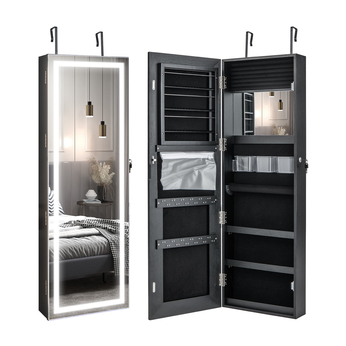 Full Length Mirrored Jewelry Armoire with LED Lights