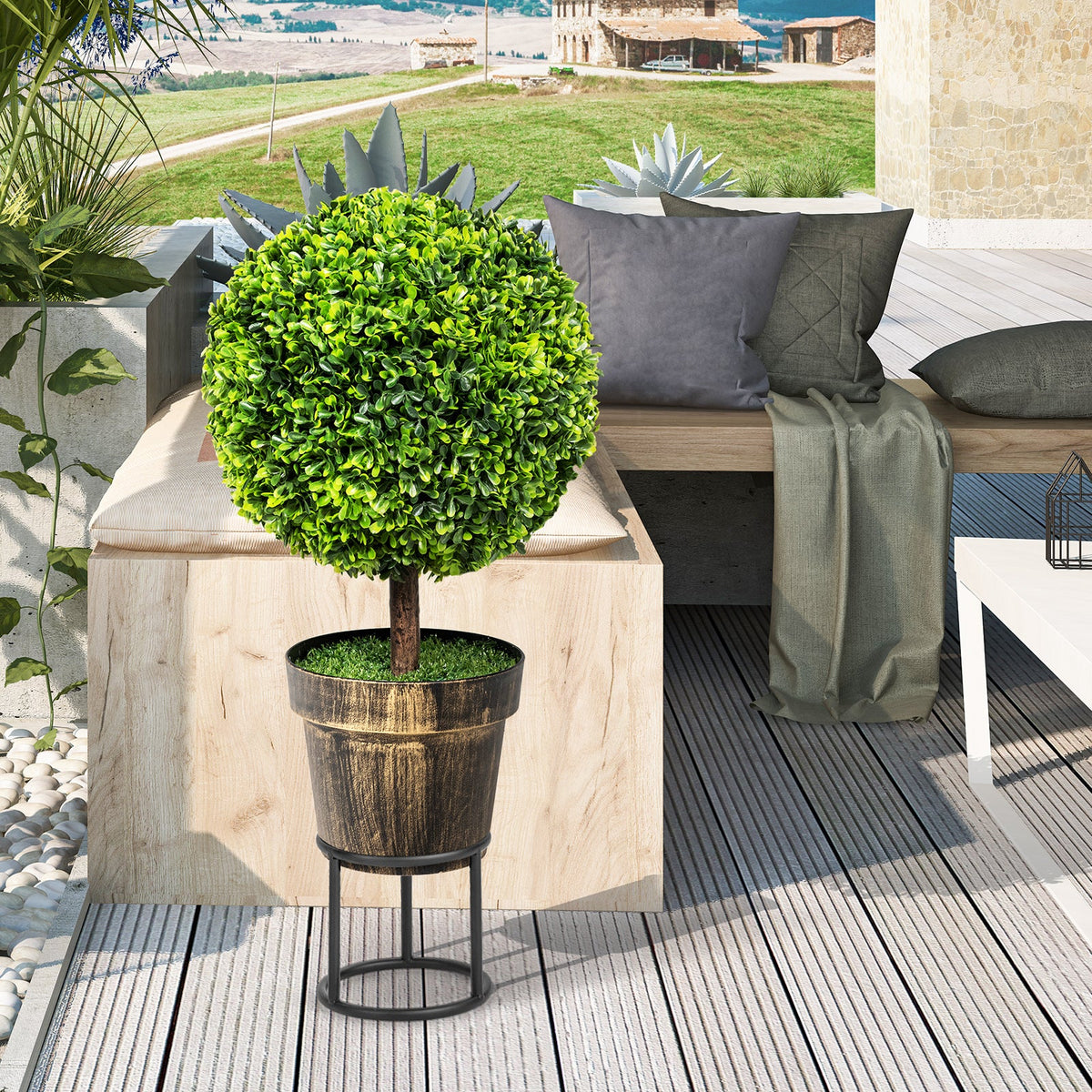 Artificial Ball Tree set of 2 with Natural Look and Water Resistance
