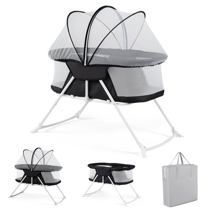 2 in 1 Baby Bassinet with Rocking Motion Foldable Bedside Sleeper with Breathable Mesh