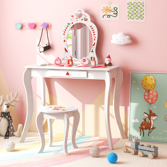 Kids Vanity Table Set with Removable Mirror and Stool