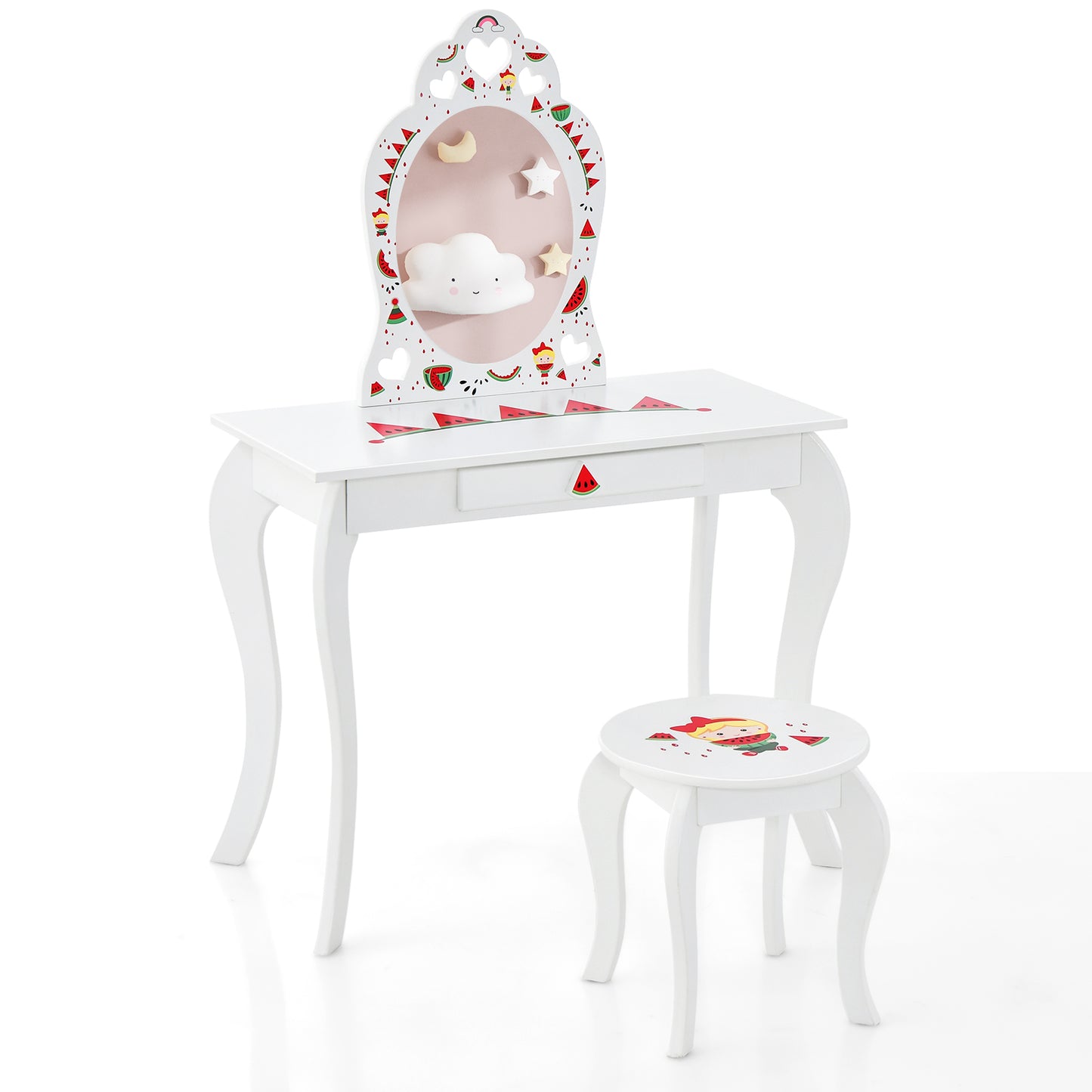 Kids Vanity Table Set with Removable Mirror and Stool