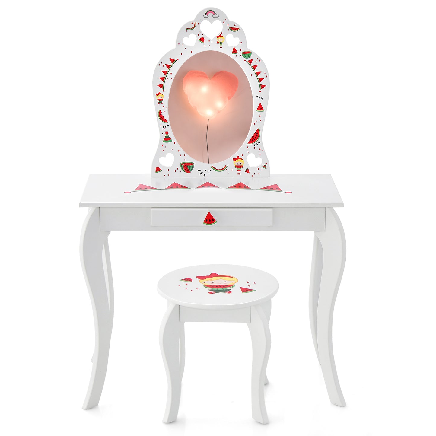 Kids Vanity Table Set with Removable Mirror and Stool