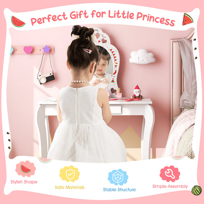 Kids Vanity Table Set with Removable Mirror and Stool