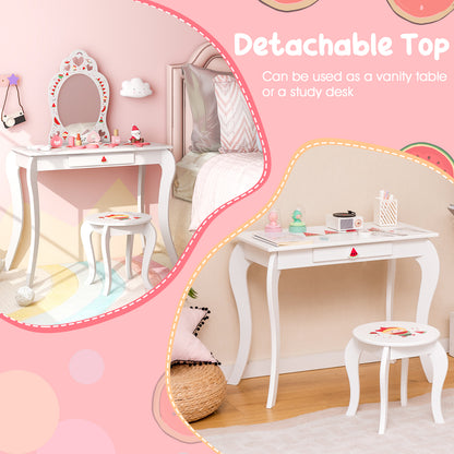 Kids Vanity Table Set with Removable Mirror and Stool
