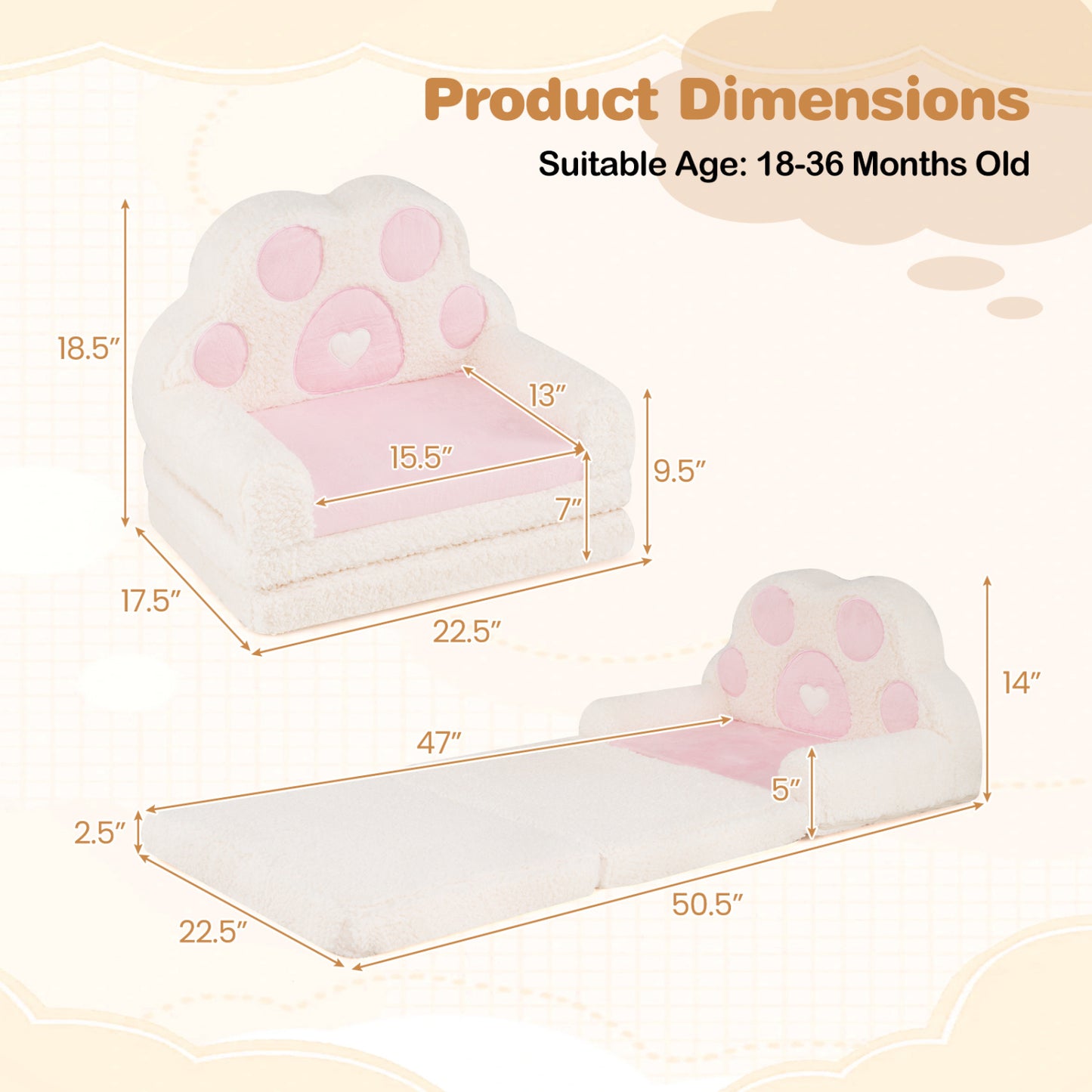 Convertible Kids Sofa to Lounger with Removable Cover