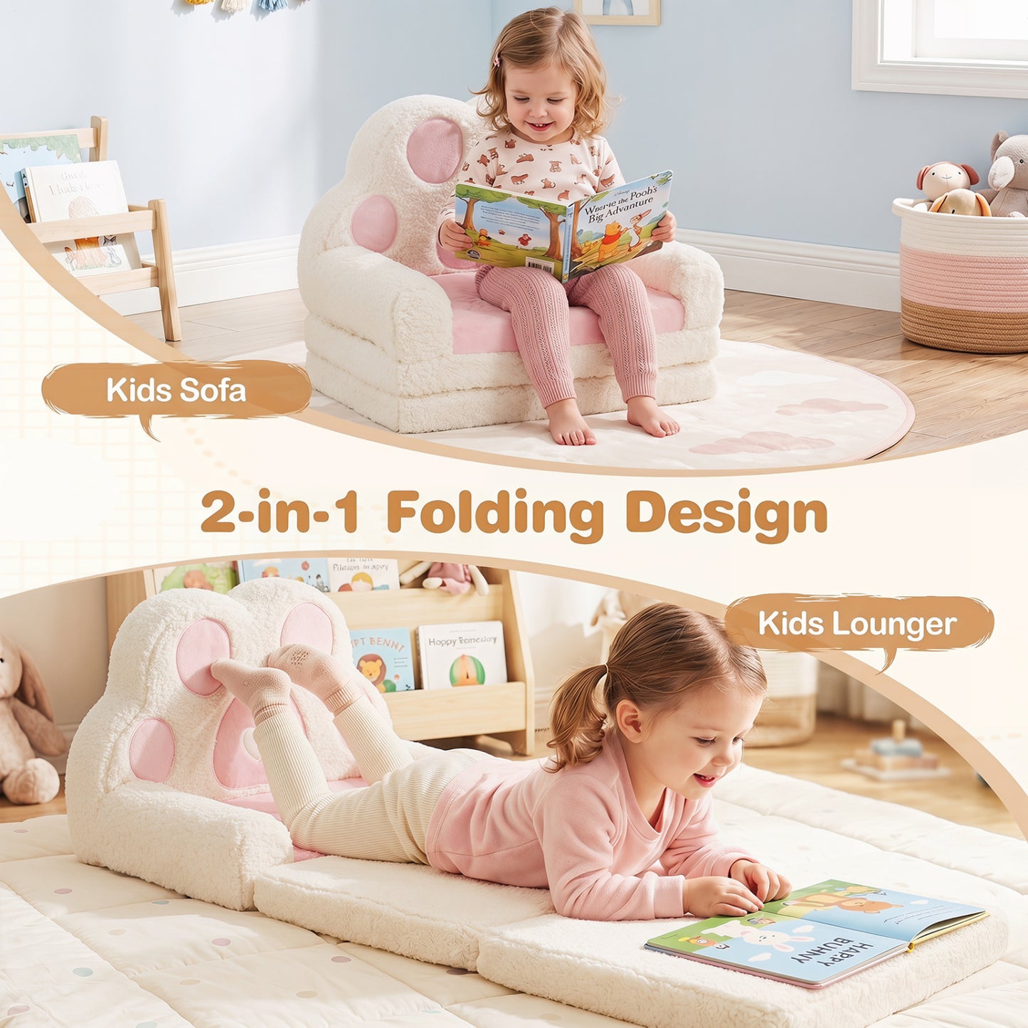 Convertible Kids Sofa to Lounger with Removable Cover