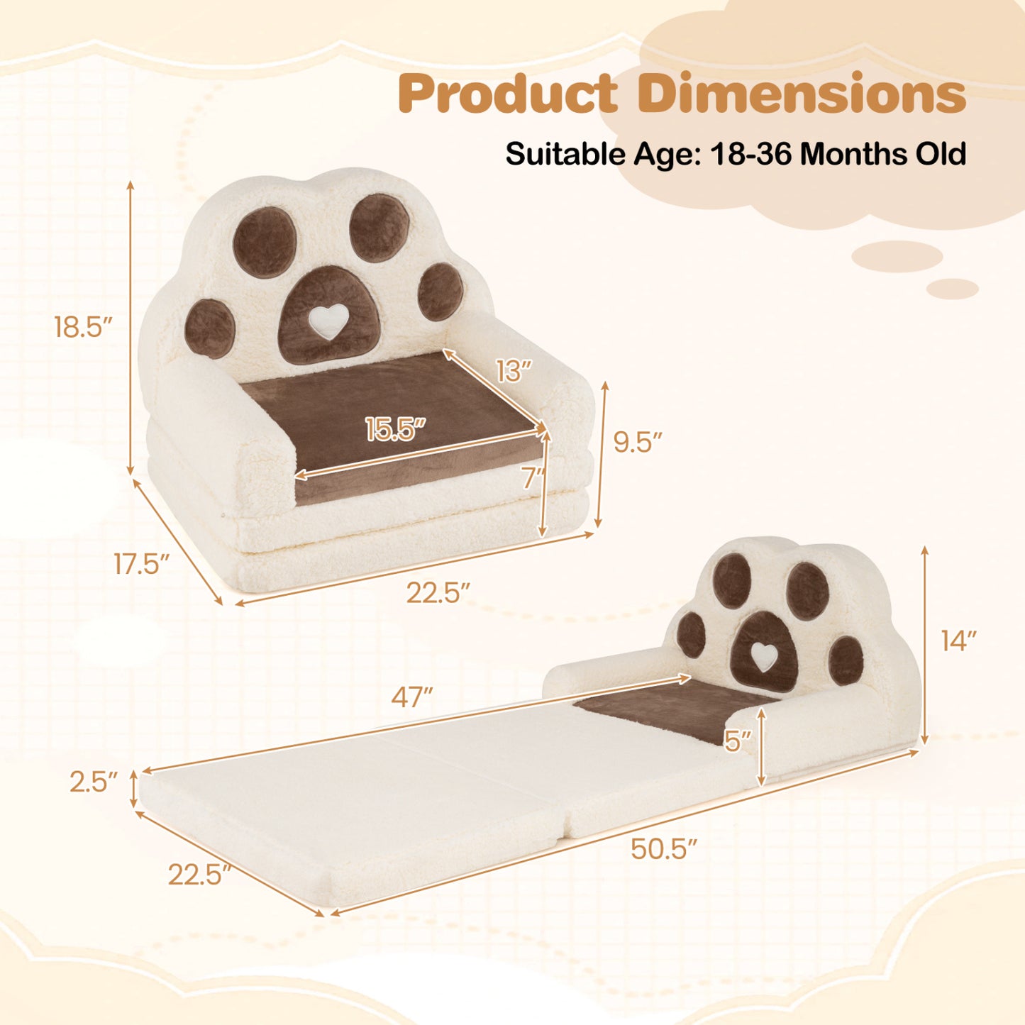 Convertible Kids Sofa to Lounger with Removable Cover