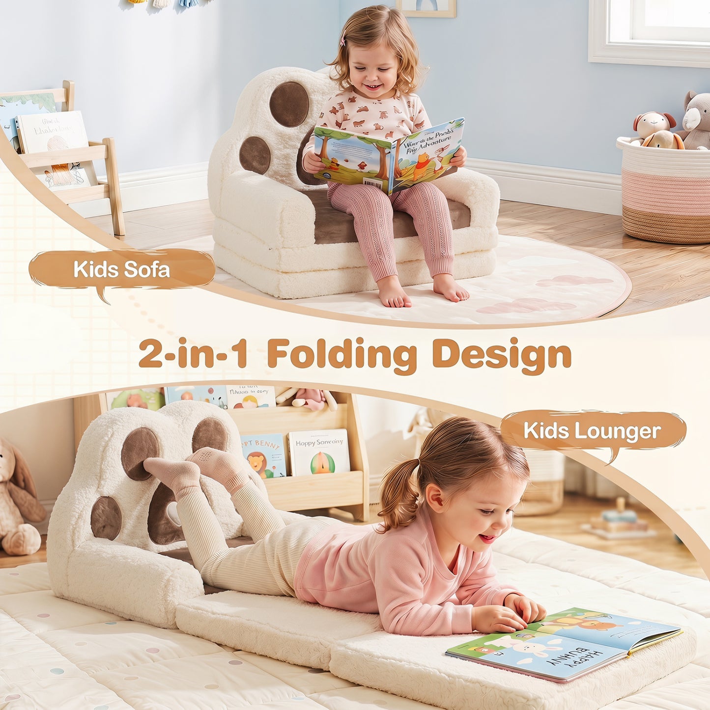 Convertible Kids Sofa to Lounger with Removable Cover