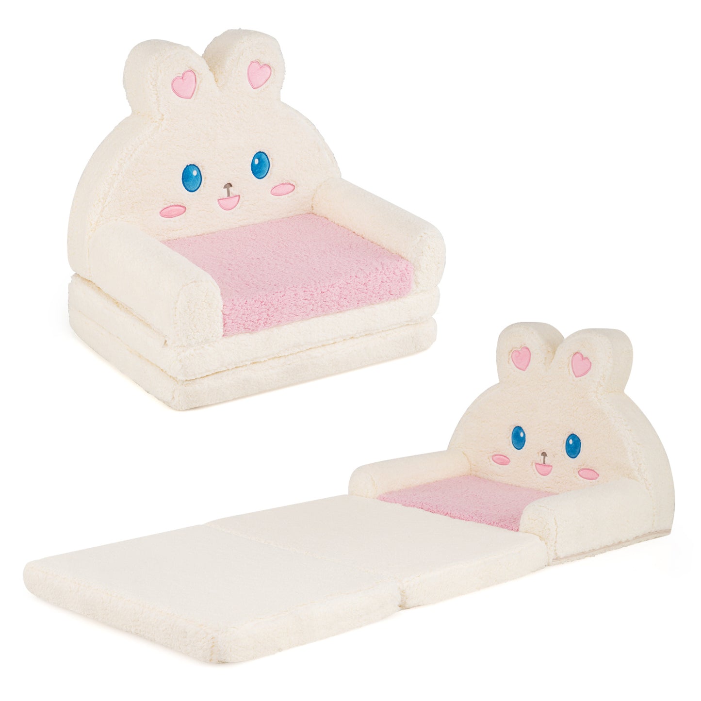 Convertible Kids Sofa to Lounger with Bunny Pattern - Pink