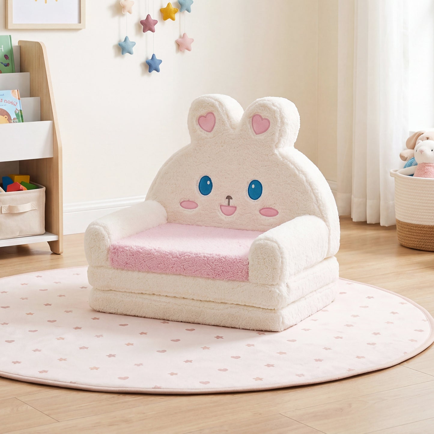 Convertible Kids Sofa to Lounger with Bunny Pattern - Pink