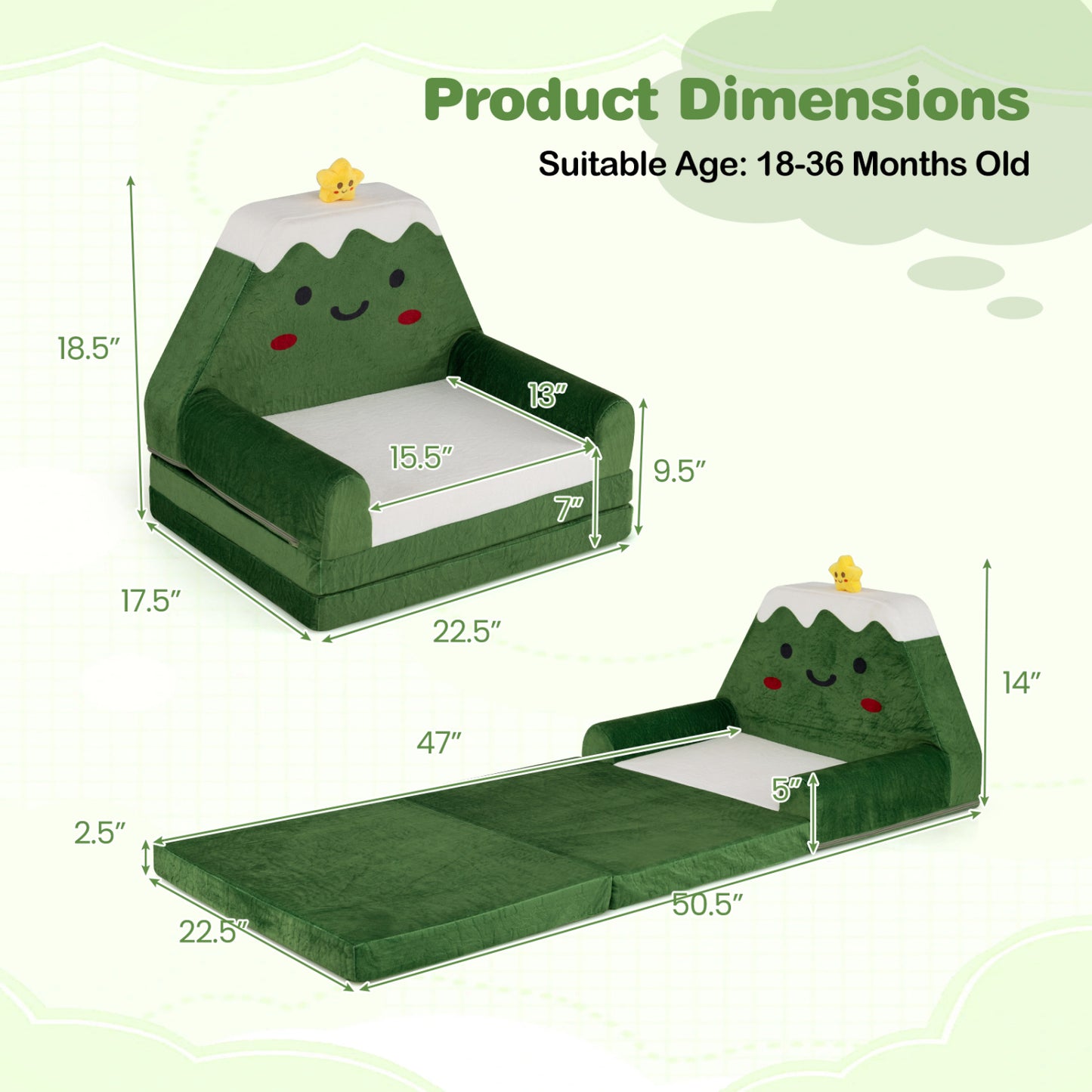 Kids Sofa 2-in-1 Convertible to Lounger with Christmas Pattern
