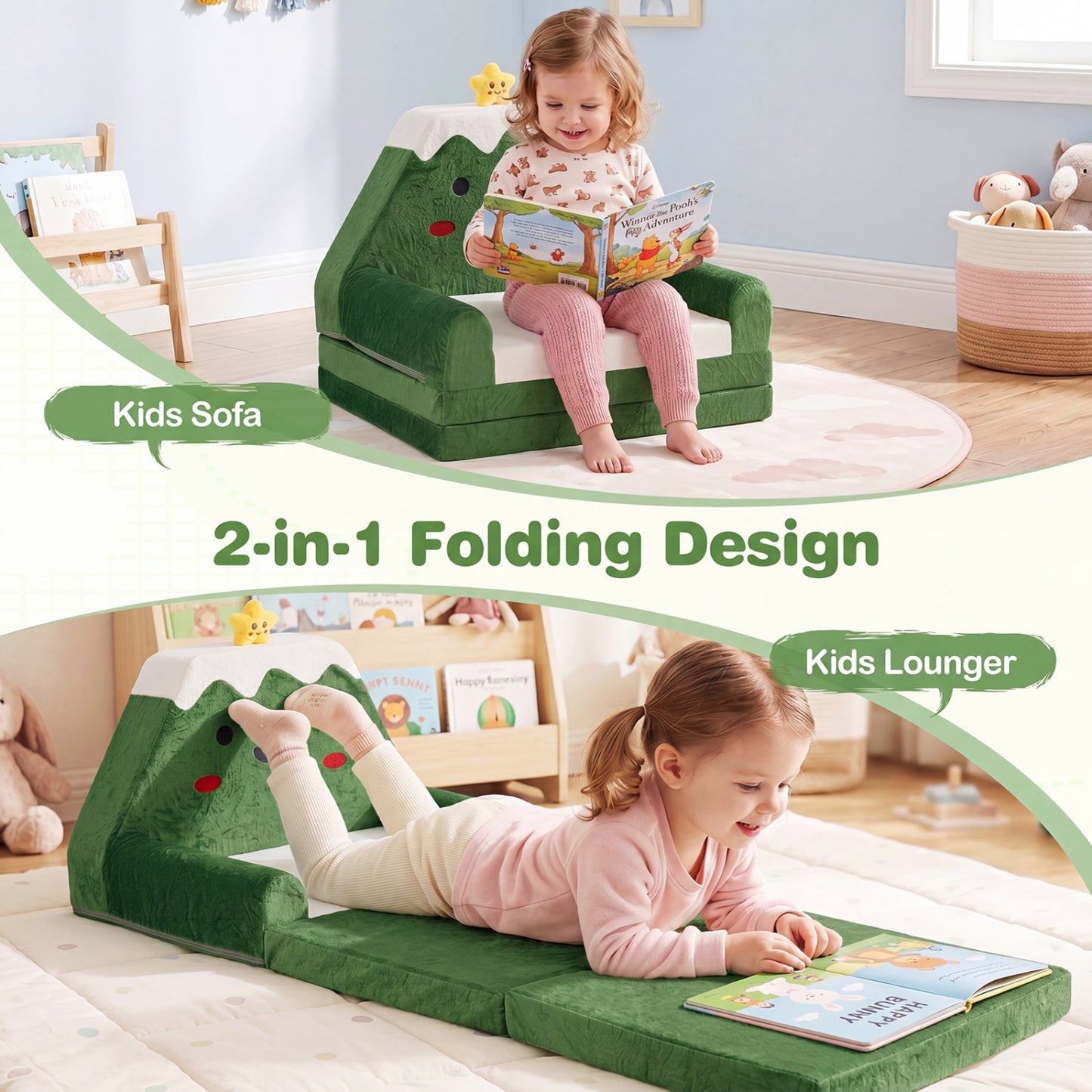 Kids Sofa 2-in-1 Convertible to Lounger with Christmas Pattern