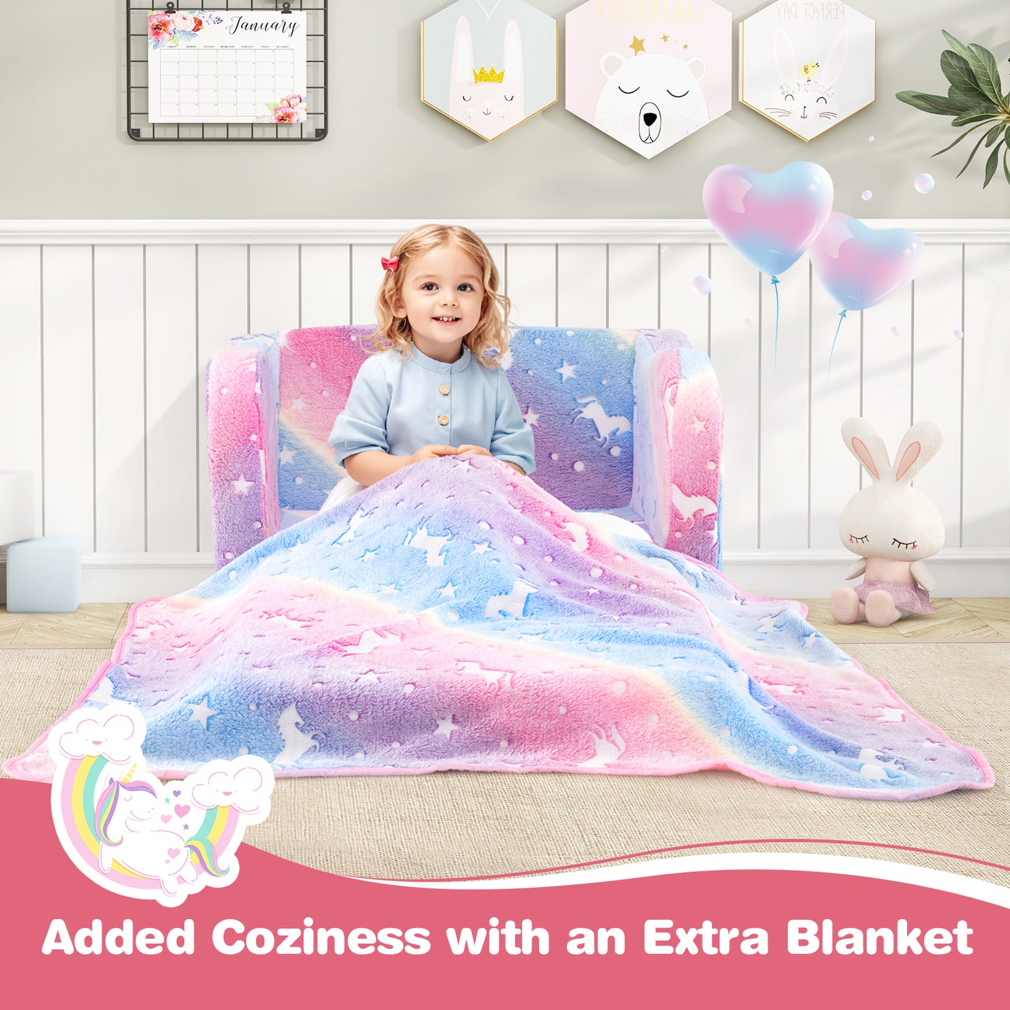 Kids Folding Couch with Blanket - Glow in the Dark
