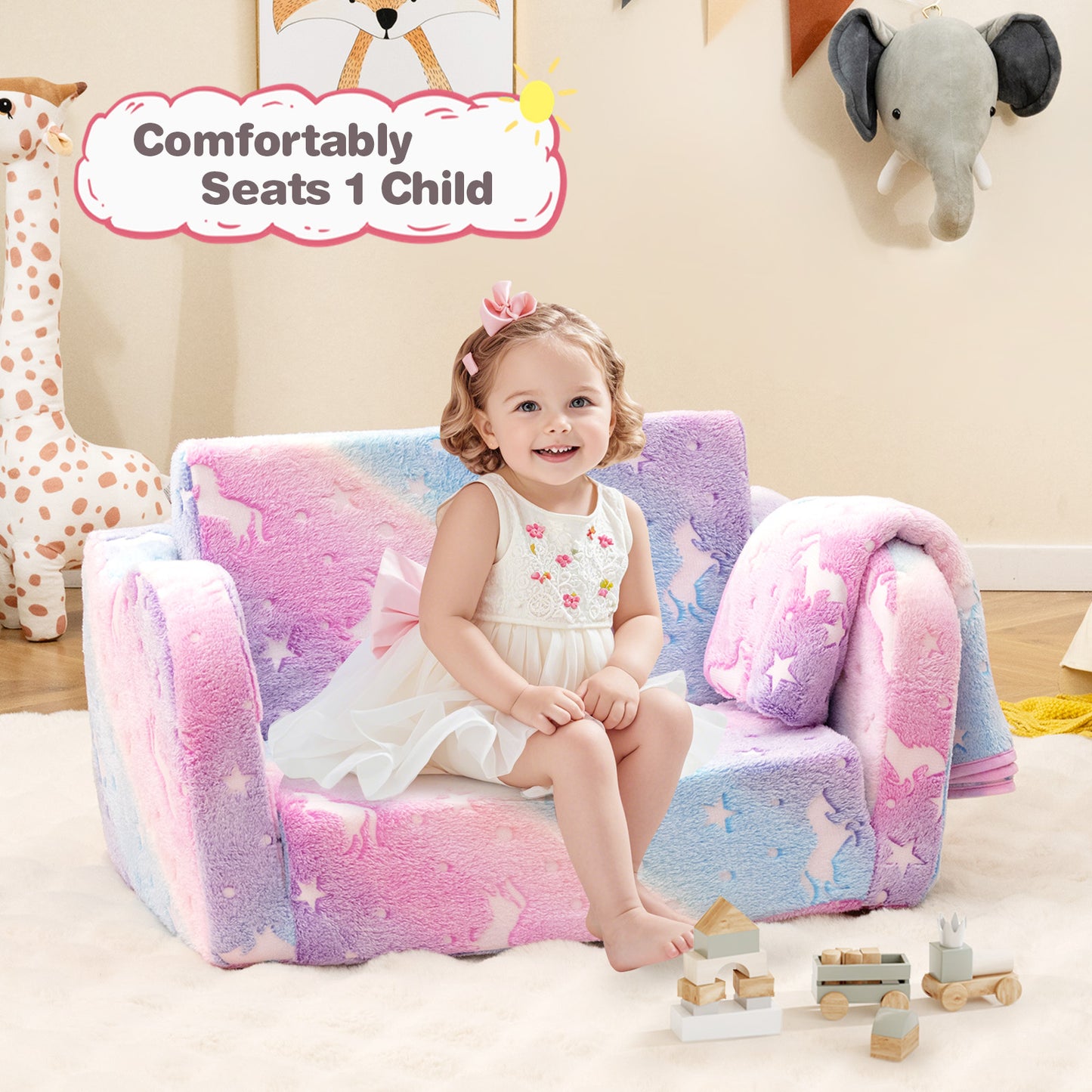 Kids Folding Couch with Blanket - Glow in the Dark
