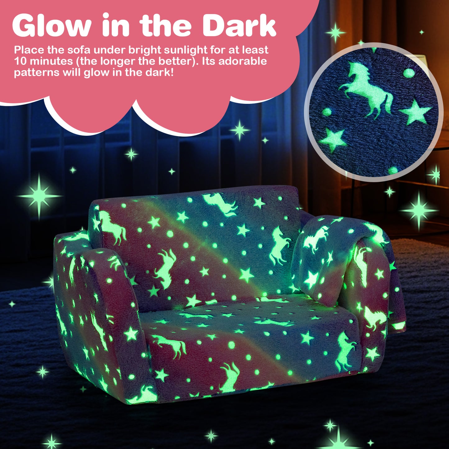 Kids Folding Couch with Blanket - Glow in the Dark